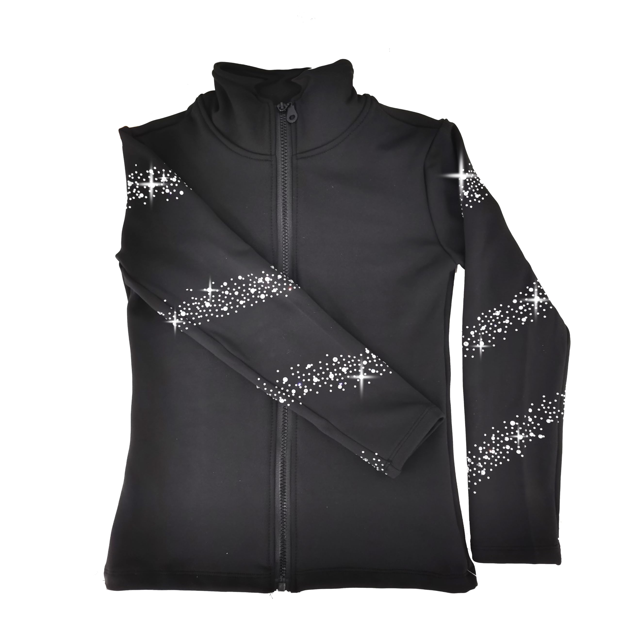 JoyCan Girl's Black Ice Figure Skating Training Jacket with Fleece | Hand pasted