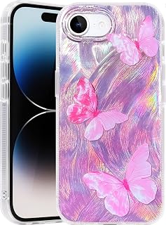 Compatible with iPhone 16 e Case,with [Shockproof Protective][Camera Protection] Cute Butterfly Aesthetic Phone Cover Anti-Yellowing Soft Slim Cover for Women Girl-Pink