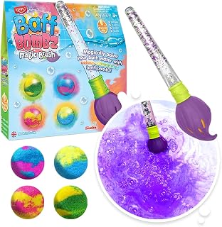 ZIMPLI - Baff Bombz Magic Brush, 4 x Bath Bombs, Magic Wand, Magically Paint Your Bath Water with This Creative Toy for Children, Re-Fill Packs Available in 4's, 12's or 20's in Our ZIMPLI - Store