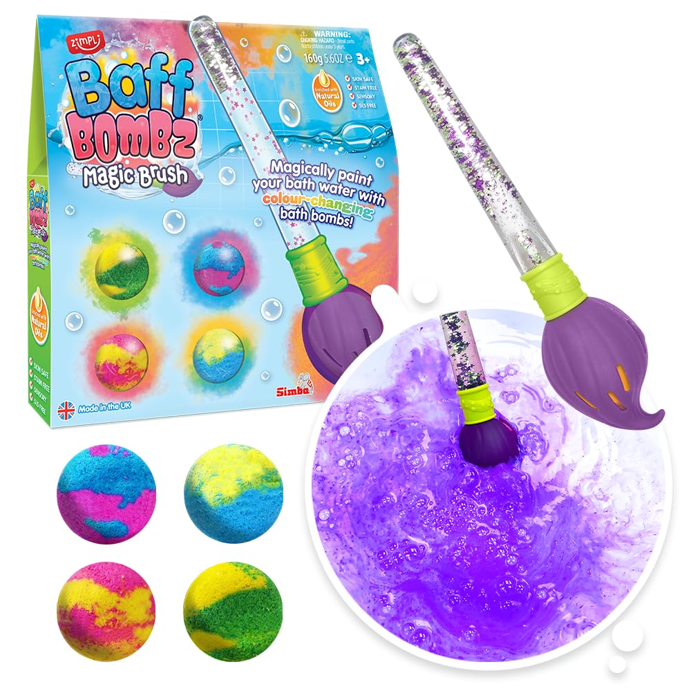 ZIMPLI - Baff Bombz Magic Brush, 4 x Bath Bombs, Magic Wand, Magically Paint You