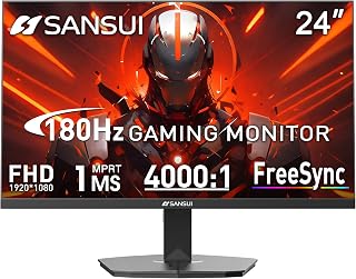 SANSUI 24 Inch 180Hz Gaming Computer Monitor, FHD 1080P for Game Office | 1ms Response Time, 110% sRGB, FreeSync,HDMI DP Ports, VESA Support, HDMI Cable Included