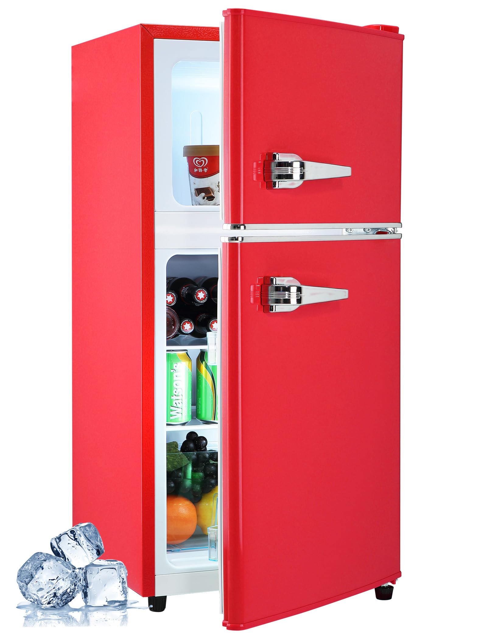 Anypro 3.2 Cu.Ft Refrigerator, Double Door Retro Fridge with Freezer, 7 Adjustab