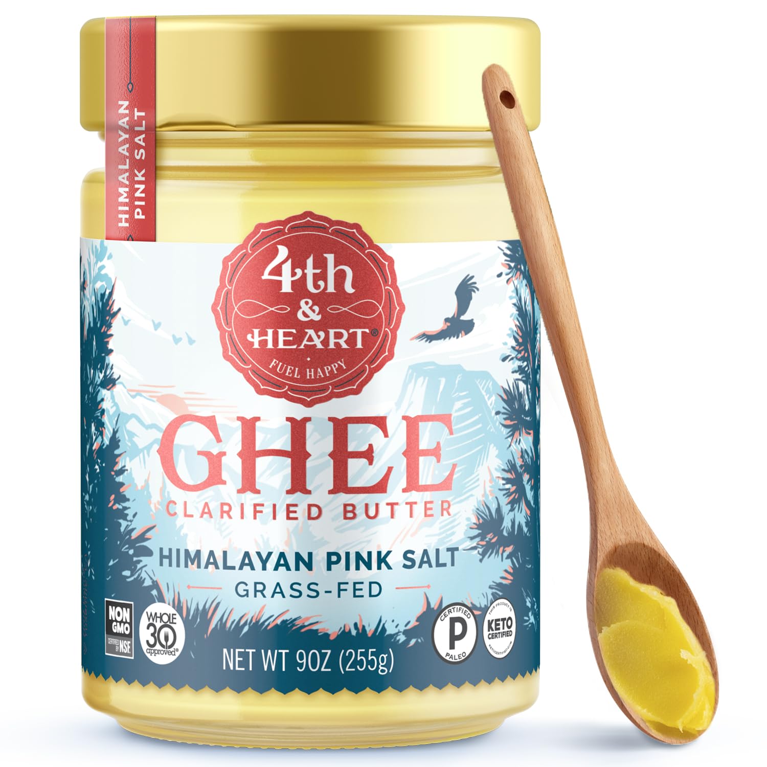 4th & Heart Himalayan Pink Salt Grass Fed Ghee, Clarified Butter, 9oz. | 100% Bu