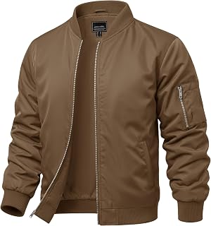 CRYSULLY Mens Lightweight Bomber Jacket Full Zip Spring Fall Casual Coat