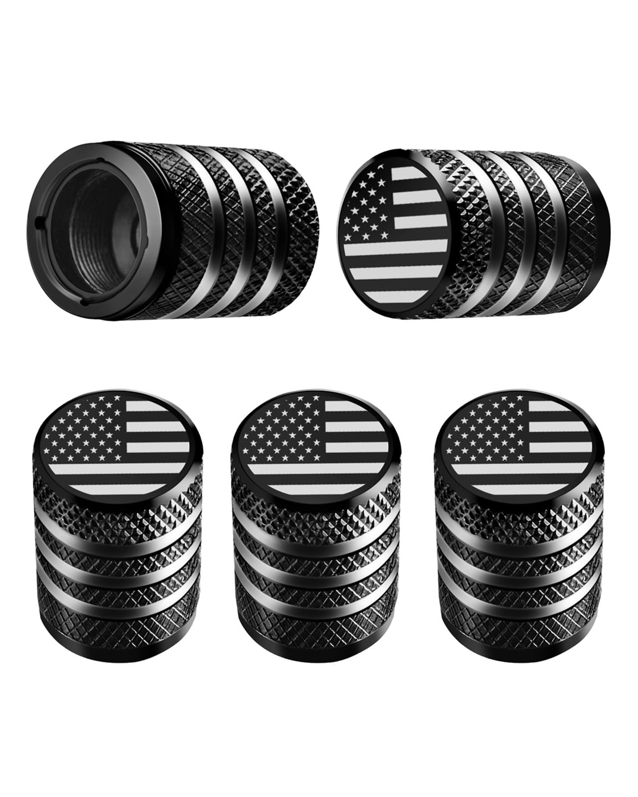 DECURCAR Tire Valve Stem Caps 5 Pack American Flag - Black | Tire Air Caps Alumi