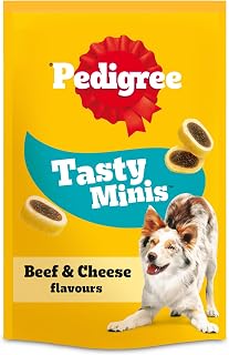 PEDIGREE TASTY MINIS Adult Dog Treats Cheese & Beef Nibbles 140g - Pack of 8, Packaging May Vary