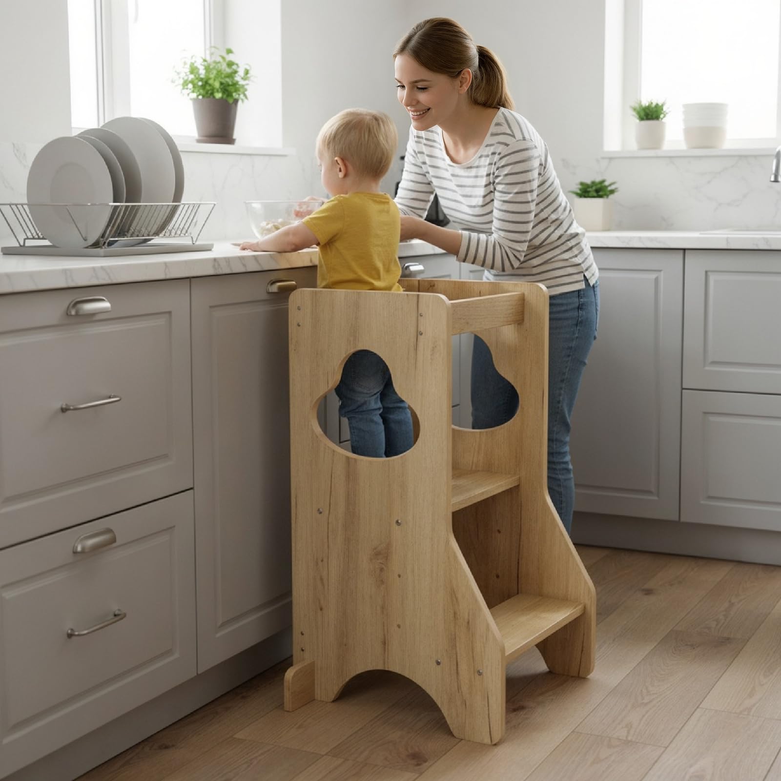 COSYLAND Toddler Standing Tower Adjustable Height - Super Stable Kids Kitchen St