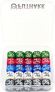 Futhark MTG Counter Dice Set - 25 Compact Multicolored Acrylic Dice with Plus/Minus Counters - Easy to Carry & Easy to Read - Accessories for Magic: The Gathering