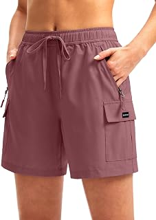 SANTINY Women's Quick Dry Lightweight Summer Travel Athletic Golf Cargo Shorts with Zipper Pockets