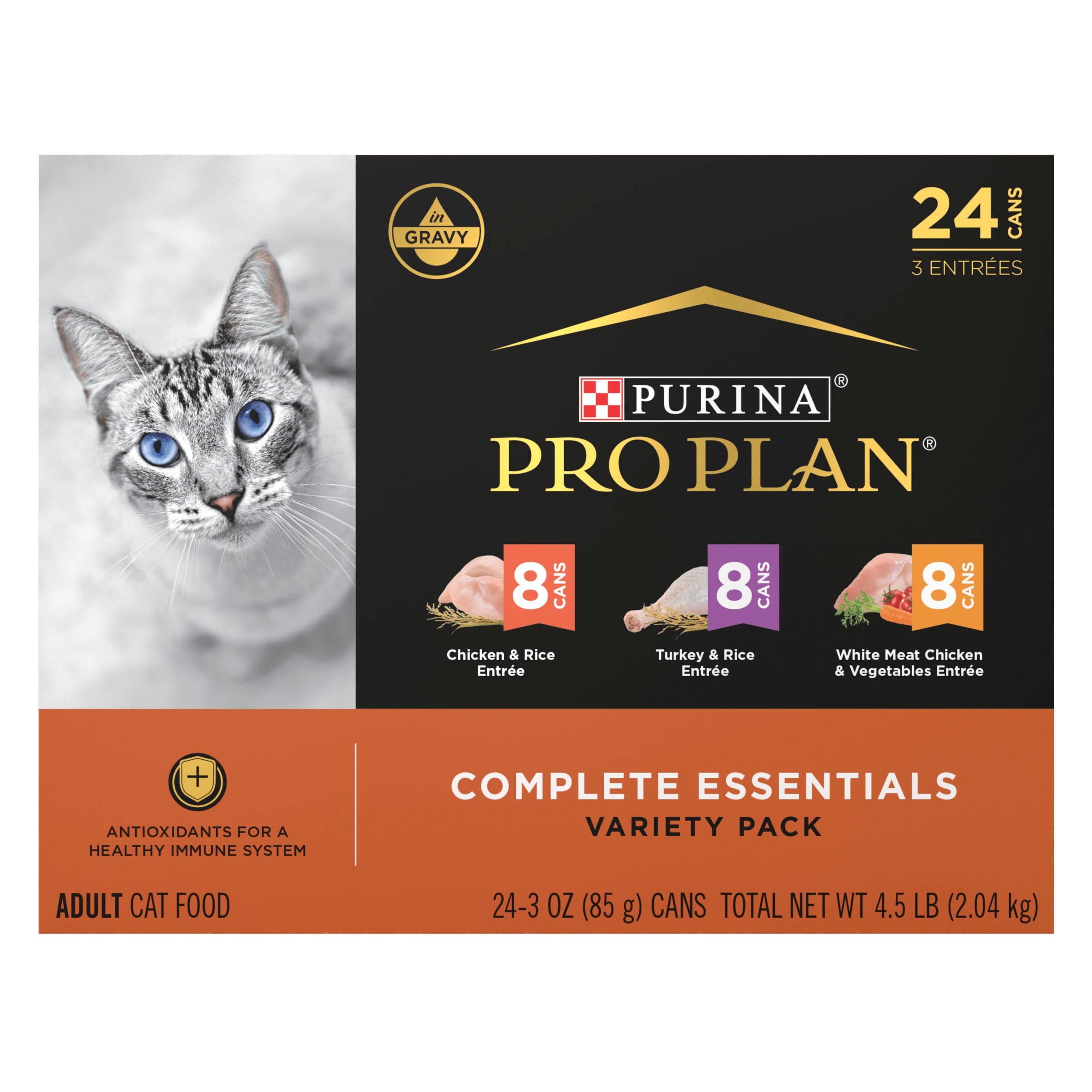 Purina Pro Plan Complete Essentials Wet Cat Food Variety, (24) 3 oz Cans | Chick