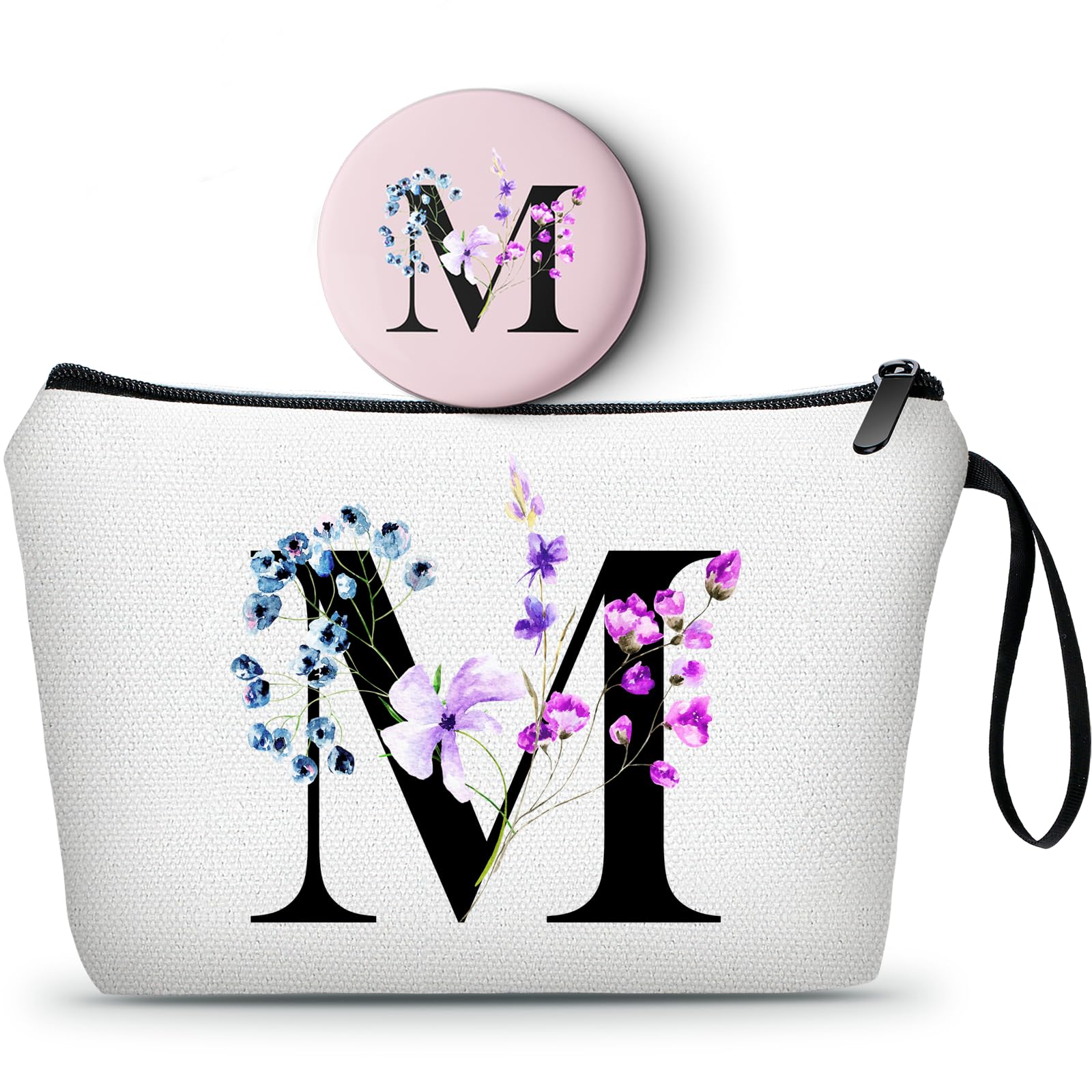 A-Z Personalized Makeup Bag with Mirror, Friendship Gifts for Women, M
