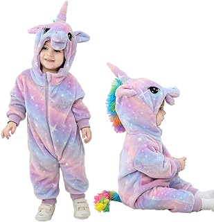 LOLANTA Unisex Rainbow Unicorn Dinosaur Dragon Baby Costume Plush One Piece Hooded Toddler