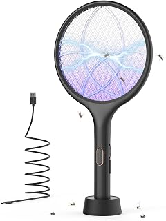 YISSVIC Electric Fly Swatter Extra Strong 4000 V 2 in 1 Black Pack of 1 | UV light trap, USB-C rechargeable, 1500 mAh battery, 3-layer mesh design, charging indicator, 1.5 m cable