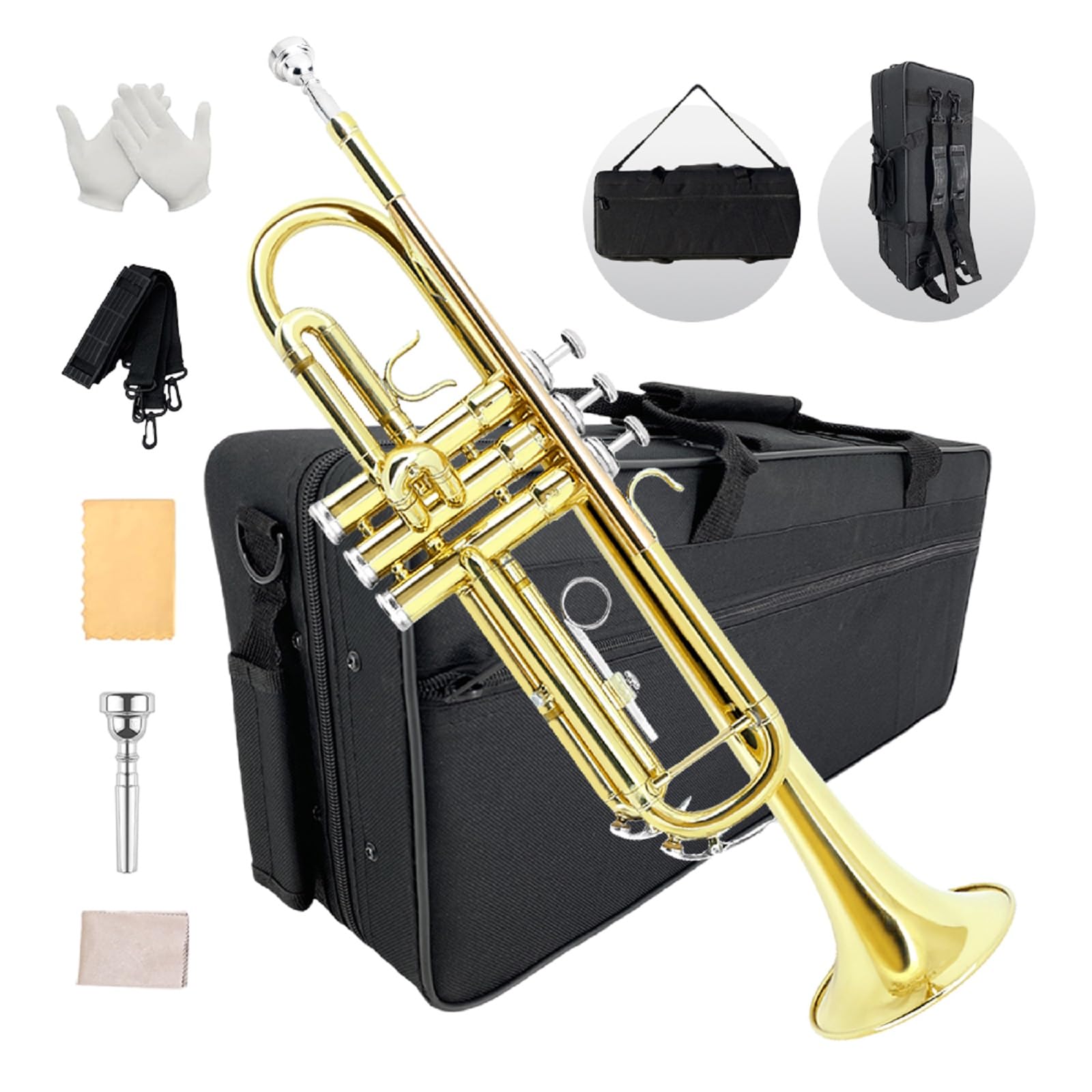 YoungMonic Bb Standard Trumpet Set for Beginners or students with Carrying Hard 