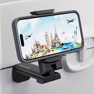 MiiKARE Airplane Phone Holder Mount, Plane Travel Essentials Gift, Black | Universal Hands-free Phone Holer with 360° Rotation for Flying, Accessory Travel Must Haves Phone Stand for Desk, Tray Table