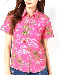 Tropical Group Women's Hawaiian Shirt Flamingo Casual Vacation Button Down Short Sleeve Top