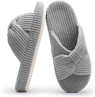 Chantomoo Slippers for Women Memory Foam Home Bedroom Corduroy Bow Cross Slippers Comfortable Shoes Slippers Fashion Gift