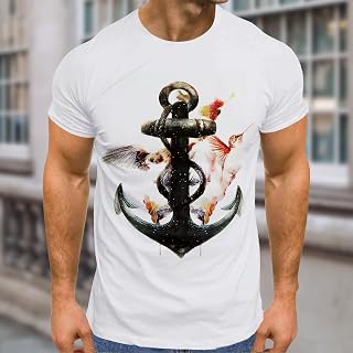 Camiseta gráfica para hombre con estampado geométrico, cuello redondo, manga corta, casual, ropa de calle, camiseta de moda para uso diario