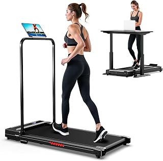 Walking Pad Treadmill for Home - Folding Treadmills with Handle Bar Portable Compact Fold up Indoor Foldable Handles Electric Walk Pads Small Spaces Mini Running Quiet Under Bed Office