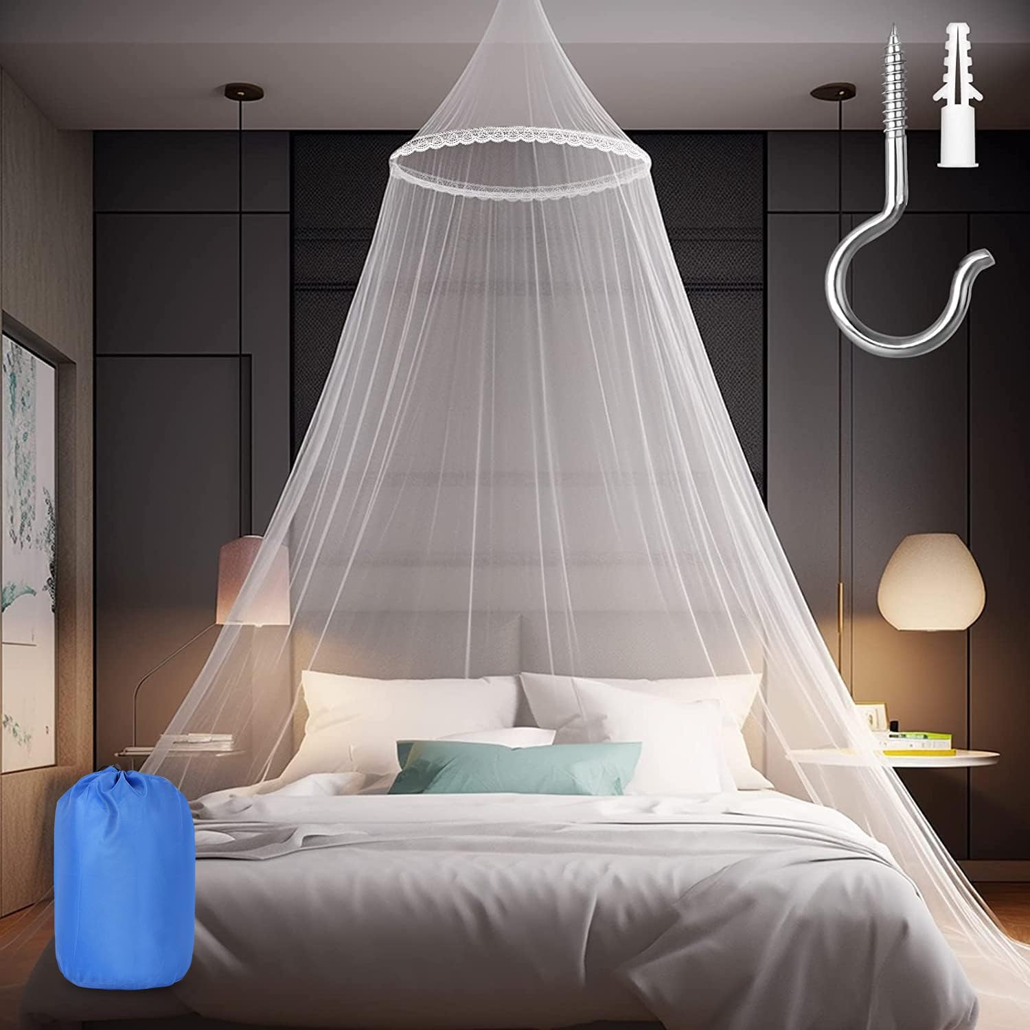 Sublaga Mosquito Net for Bed, Large White Bed Canopy for Girls, Hanging Bed Net,