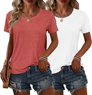 KILISU 2枚 レディース 半袖 Tシャツ クルーネック 無地 ソフト ベーシック Tシャツ カジュアル ルーズフィット 軽量 サマートップス 服 2026