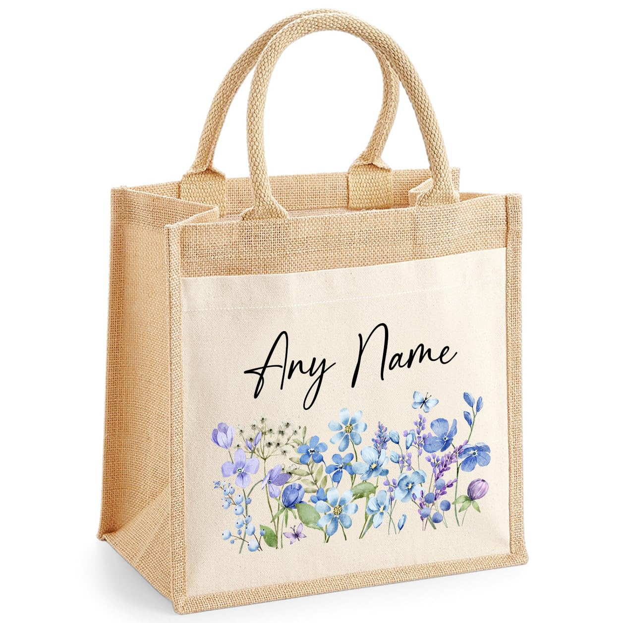Chicken Craft Personalised Jute Tote Bag with Floral Design - Custom Name Gift f