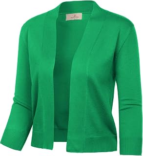 GRACE KARIN Maglia a 3/4 manica corta cardigan maglioni aperto davanti Bolero Coprispalle cappotto top S-3XL, Verde, XL