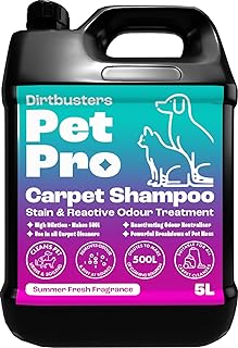 Dirtbusters Pet Pro Carpet Cleaner Shampoo Solution, Stain Remover (5L) | Makes 500L concentrate. Use in carpet cleaning machines, on upholstery, rugs and sofas. Neutralises pet odours and urine.