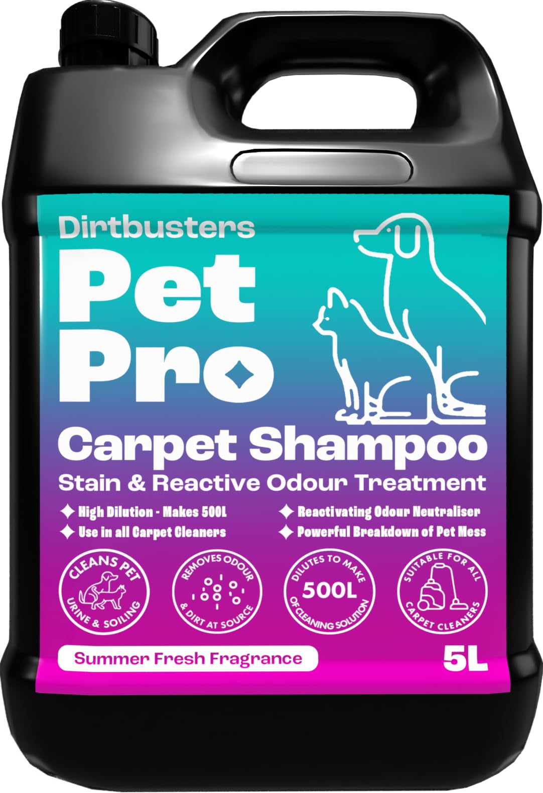 Dirtbusters Pet Pro Carpet Cleaner Shampoo Solution, Stain Remover (5L) | Makes 
