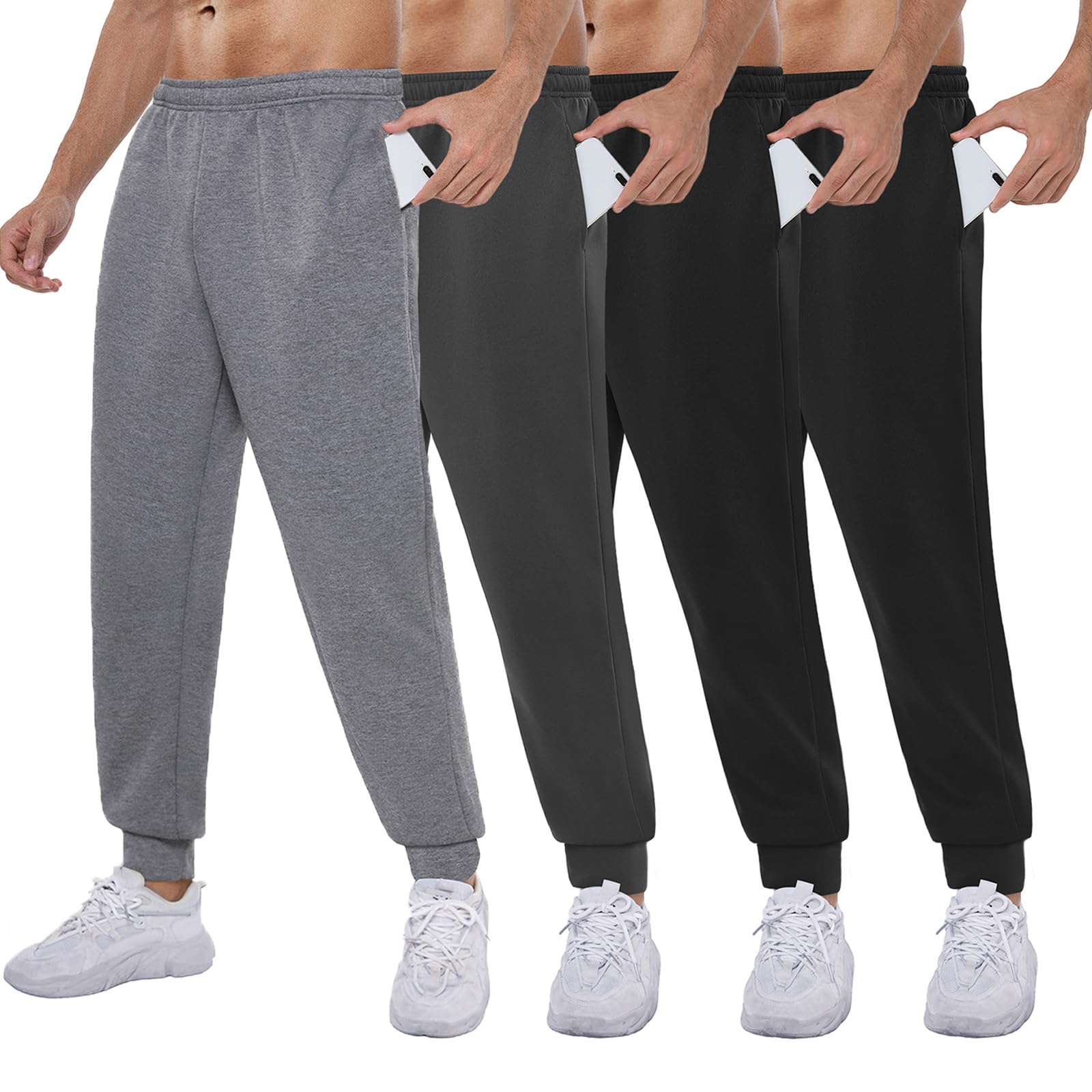 4-Pack Mens Jogger-Sweatpants Pockets - Athletic Pants for Men Gym Workout