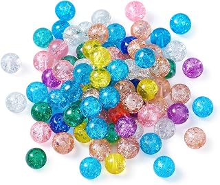 About 100pcs 8mm Round Crackle Glass Beads Handmade Loose Spacer Beads for DIY Friendship Bracelet Necklace Crafts Jewelry Making