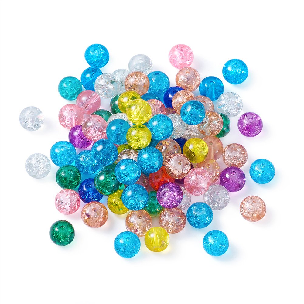About 100pcs 8mm Round Crackle Glass Beads Handmade Loose Spacer Beads for DIY F