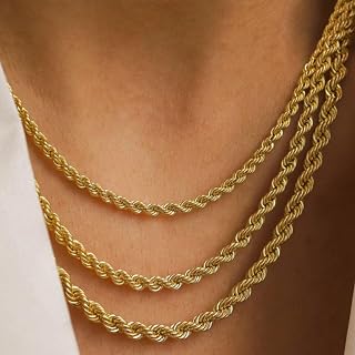 Gold Plated Rope Chain Necklace for Men and Women - Stainless Steel Twist Chain - Durable and Hypoallergenic