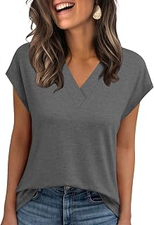Womens Summer Tops Casual Spring V Neck T Shirts Cap Sleeve Basic Trendy Blouses Beach Vacation Clothes Fashion Outfits 2026