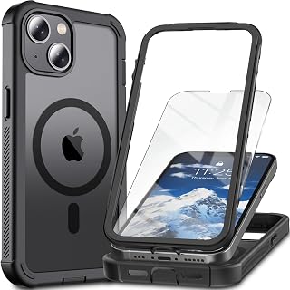 Ratcase Magnetic for iPhone 13/14 Case with Screen Protector-Black | Compatible with MagSafe,Military Grade Drop Proof,Heavy Duty Protection,2-Layer Durable Shockproof Bumper Phone Case 6.1"