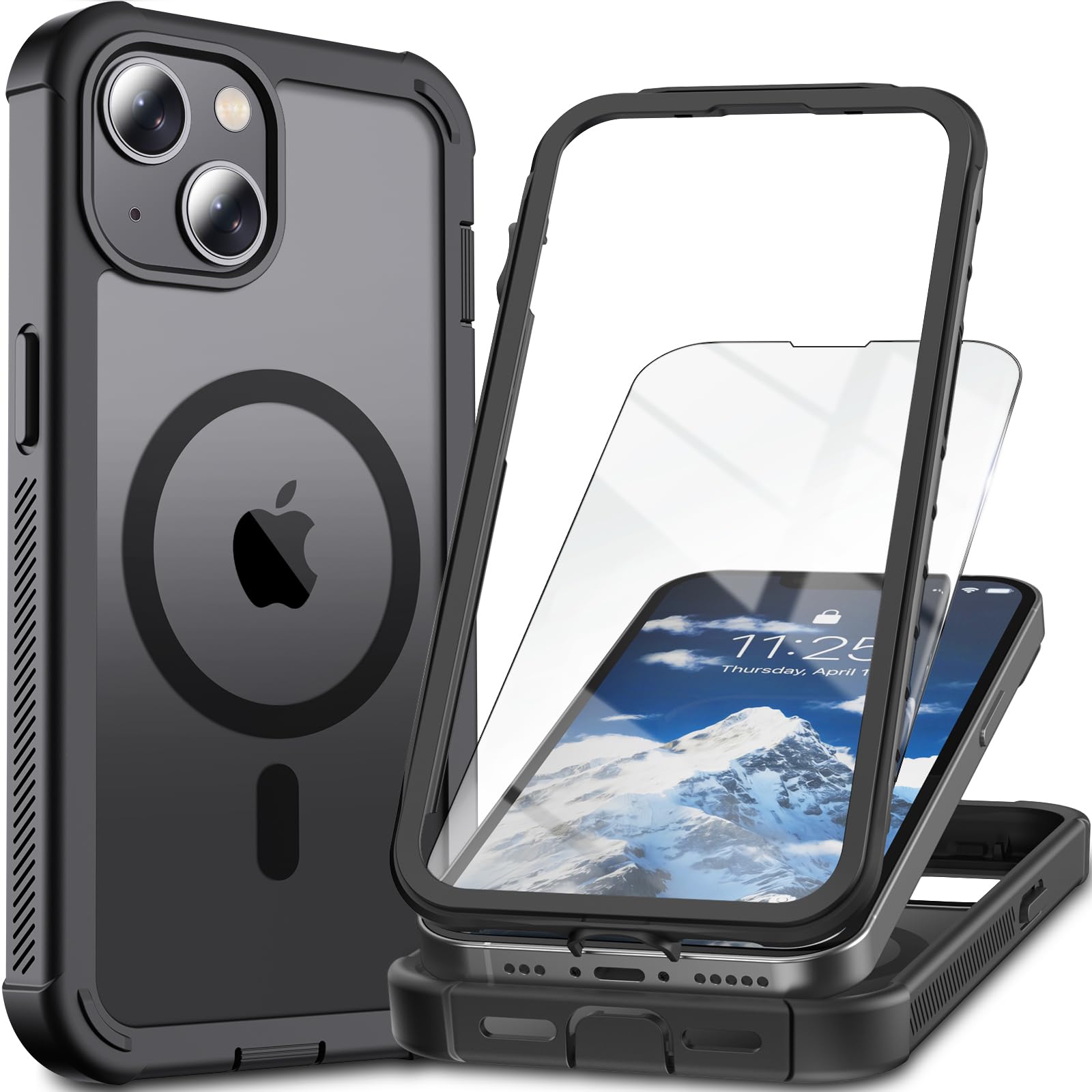 Ratcase Magnetic for iPhone 13/14 Case with Screen Protector-Black | Compatible 