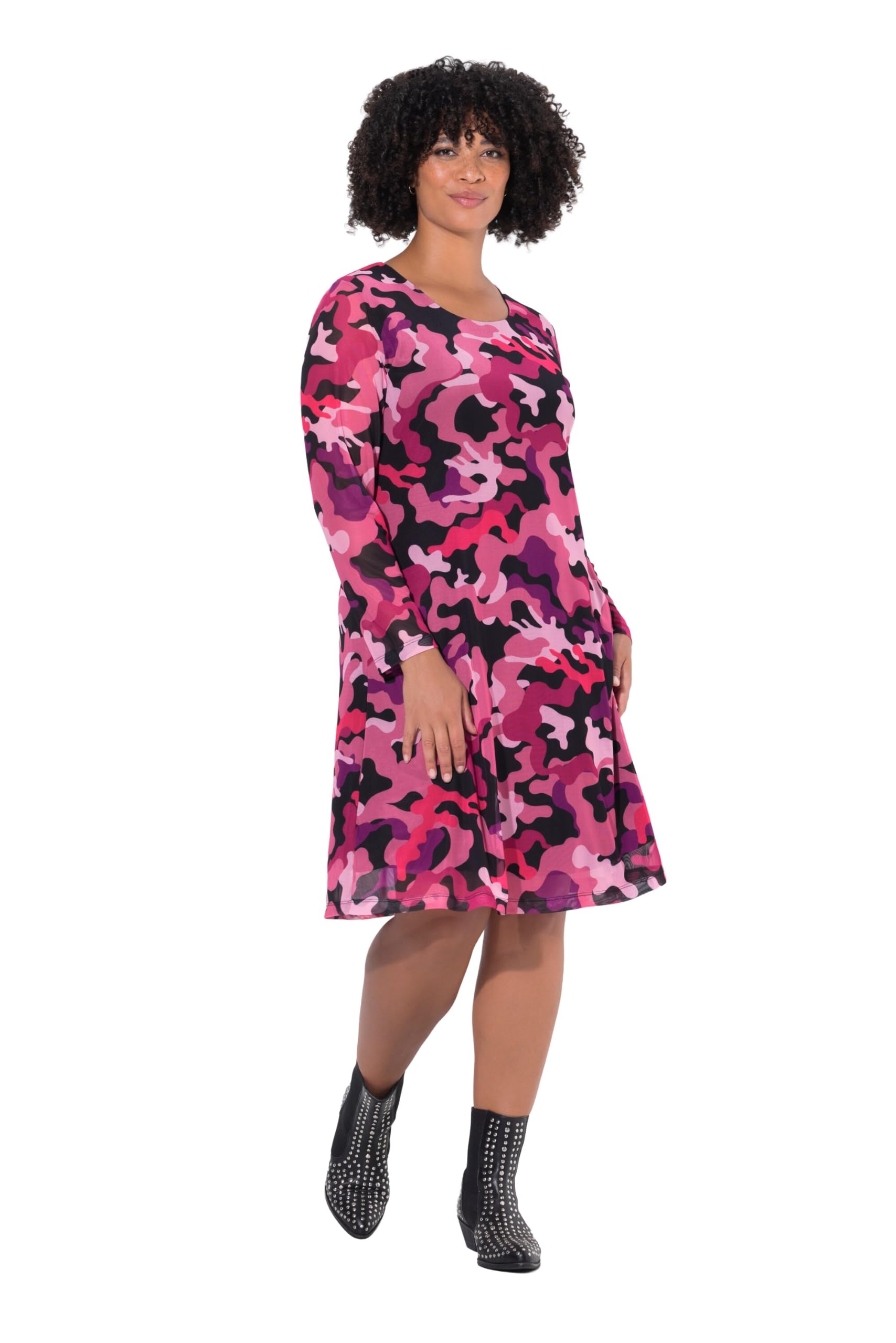 Angel of Style Women's Plus Size Plus Size Mesh Dress Camouflage Ruffles Long Sl