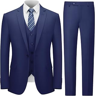 Cooper & Nelson Mens Slim Fit 3 Piece Suit Suit One Button Jacket Solid Color Waistcoat Trousers Tie Tuxedo Set