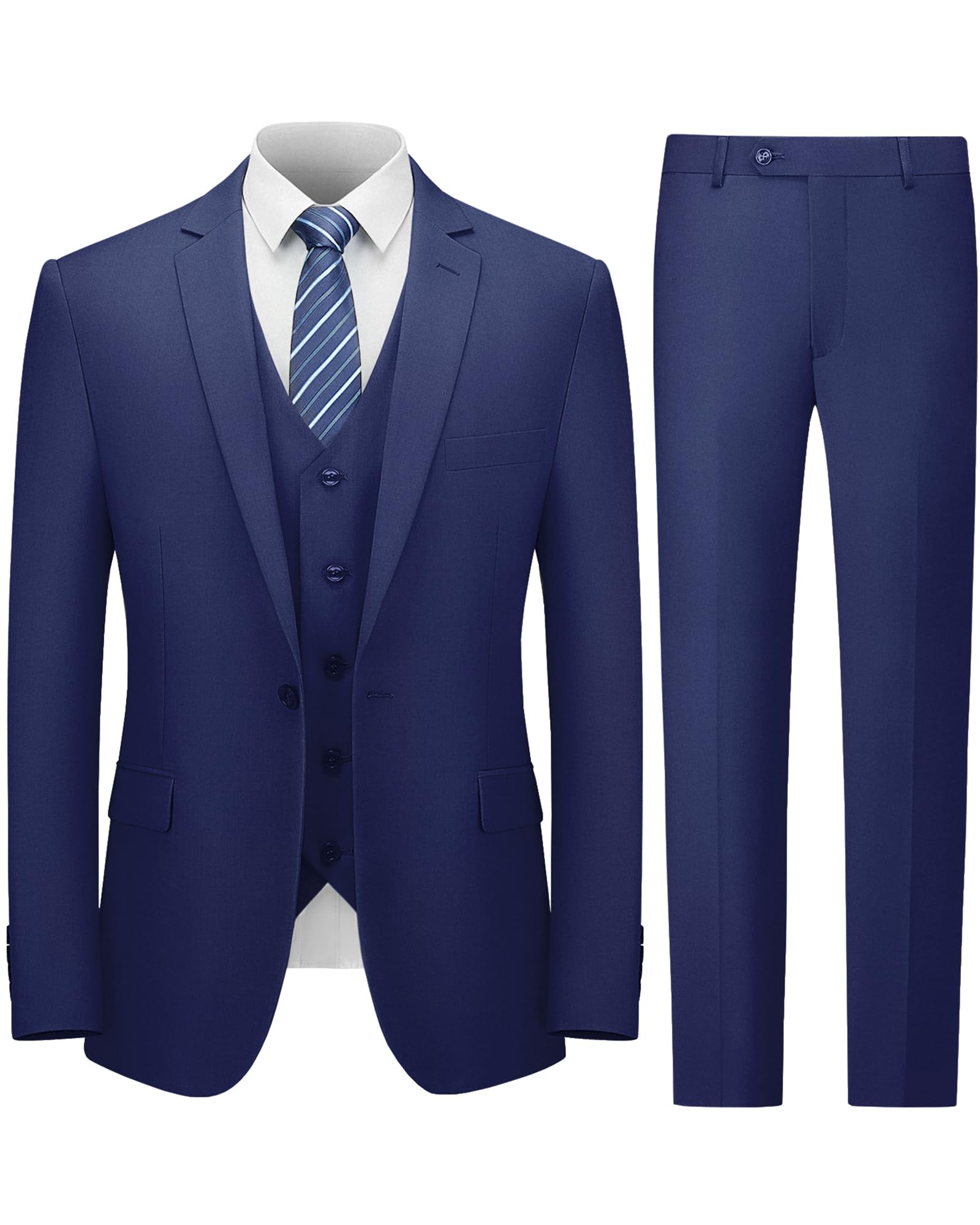 Cooper & Nelson Mens Slim Fit 3 Piece Suit Suit One Button Jacket Solid Color Wa