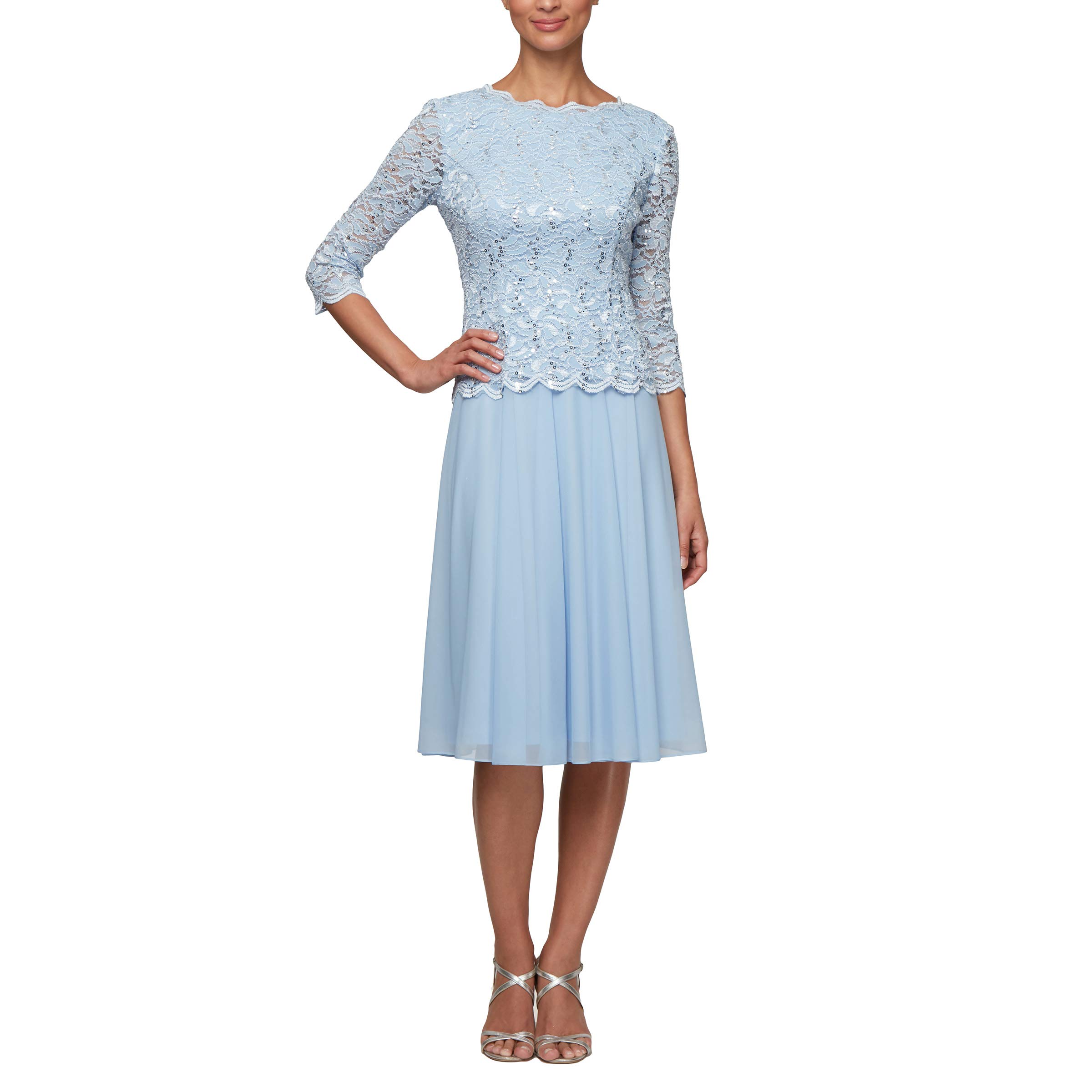 Alex Tea Length Sequin Mock Dress (Petite And Regular) Women's Special Occasion 