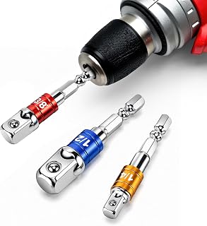 3PCS Impact Grade Socket Adapter Set - 1/4", 3/8", 1/2" Power Drill Socket Adapters,Durable Extension Driver Bit for High Torque Impact Wrench with Easy Size Identification