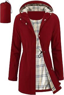Women's Long Rain Jacket Waterproof Packable Hooded Raincoat