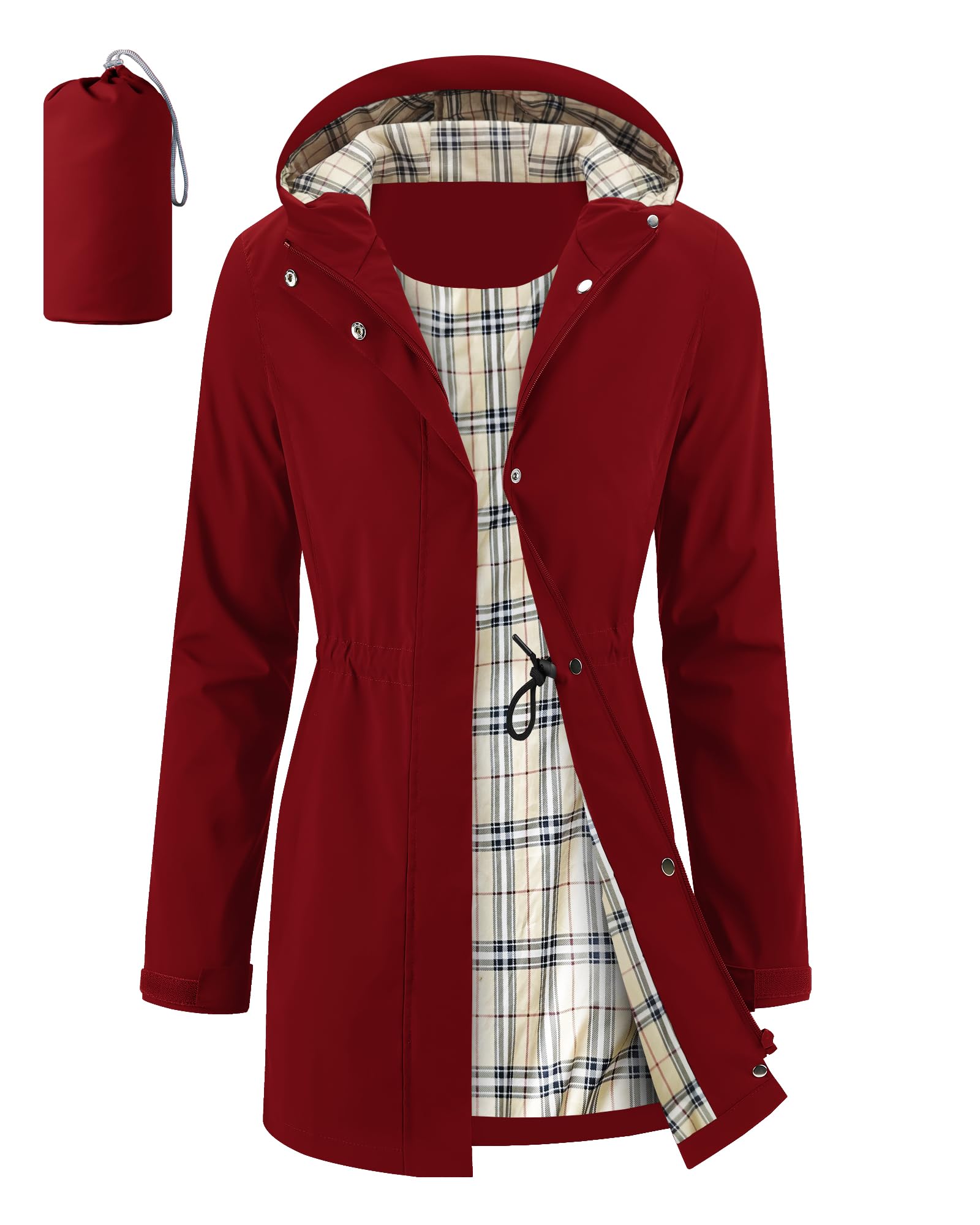 Women's Long Rain Jacket Waterproof Packable Hooded Raincoat