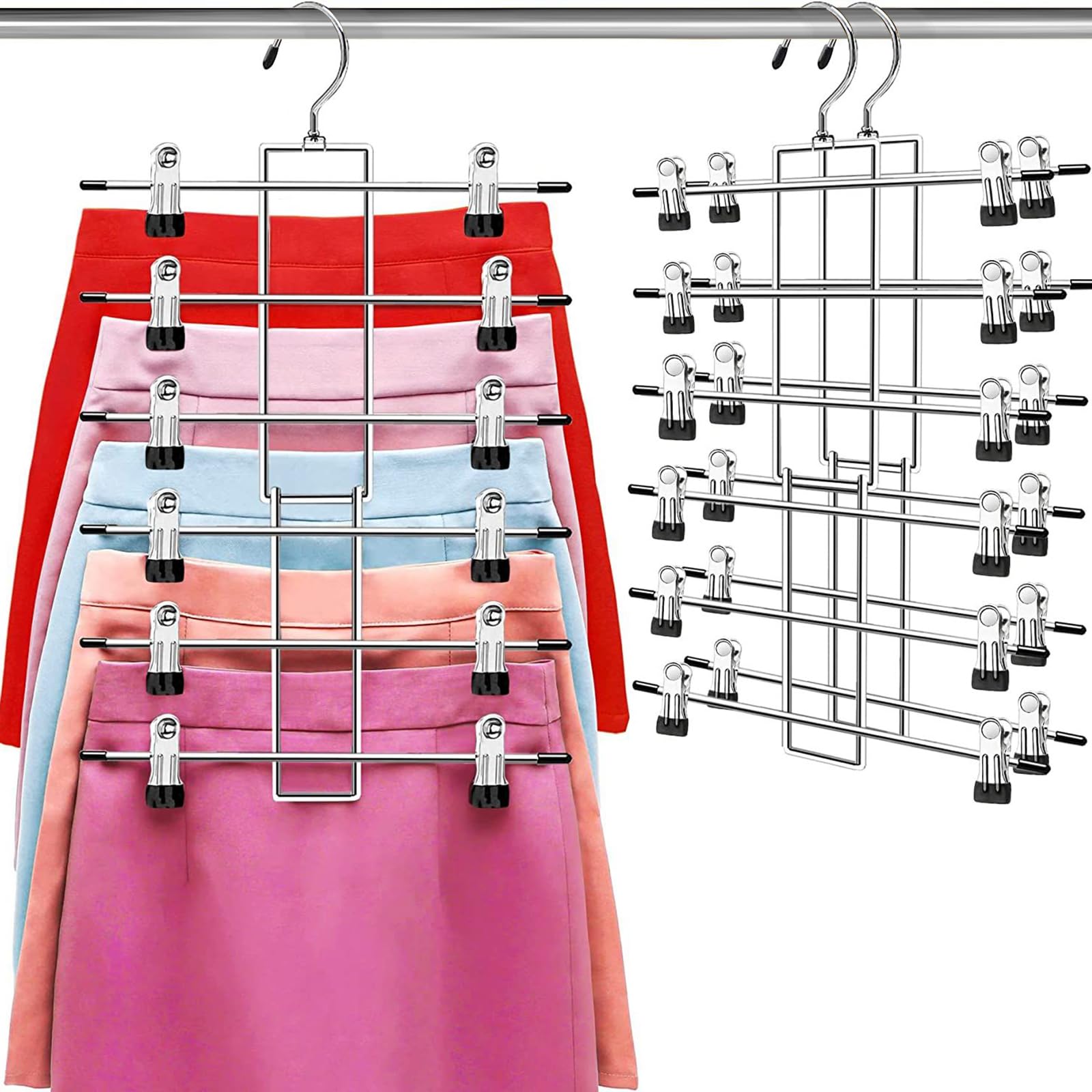 Pants Hangers with Clips,Space Saving Hanging Closet Organizer-6 Tiers Skirt Han