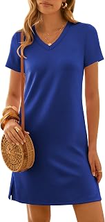 ANRABESS Summer Dress for Women 2026 Beach Vacation Clothes Short Sleeve V Neck Casual T Shirt Sundresses Travel Holiday