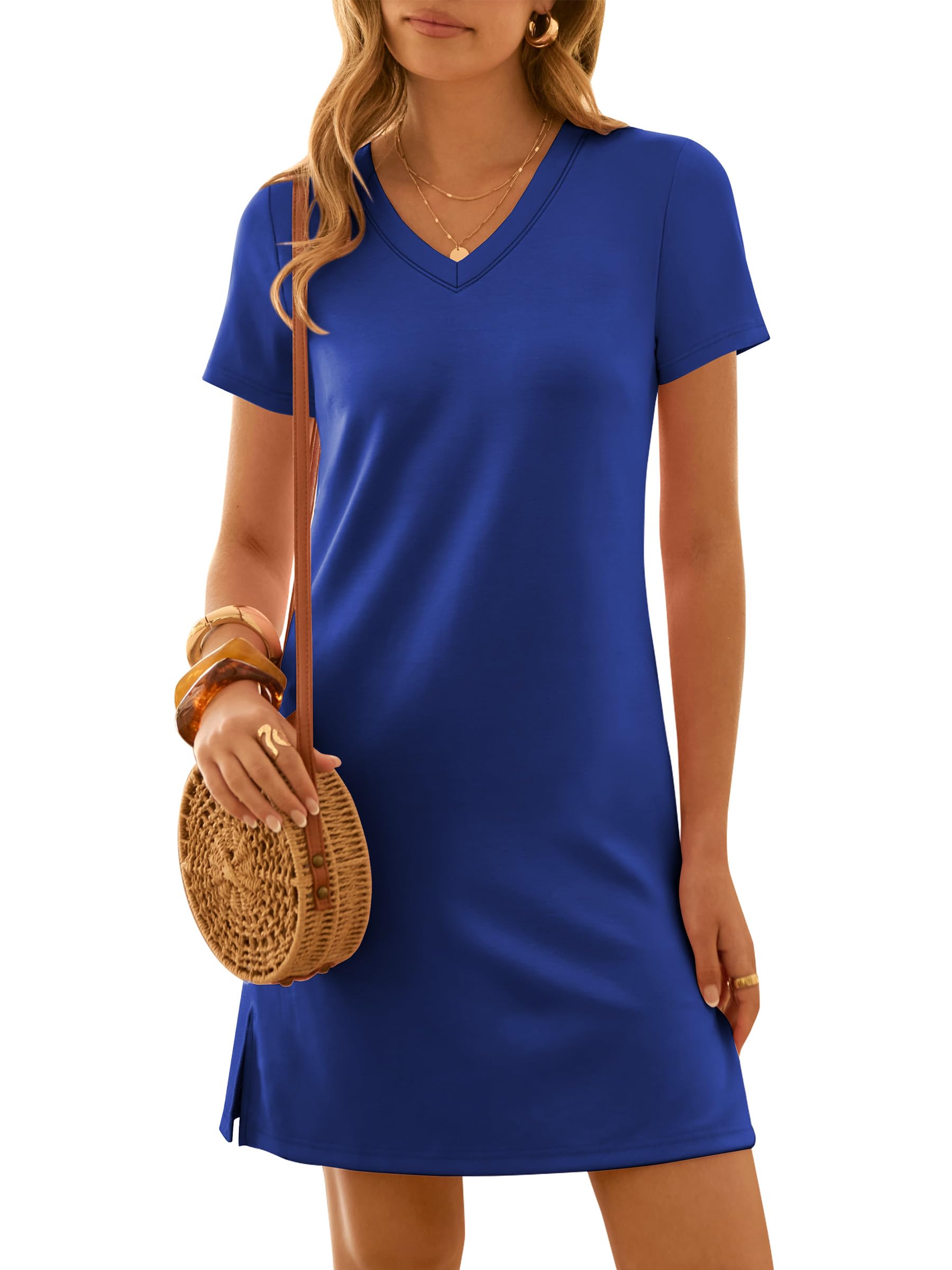 ANRABESS Summer Dress for Women 2026 Beach Vacation Clothes Short Sleeve V Neck 