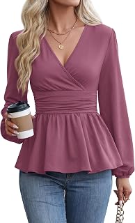 MOLERANI Women Peplum Tops Wrap V Neck Blouses Long Sleeve Shirts