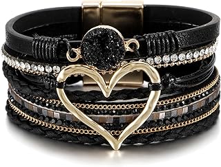 Fesciory Leather Wrap Bracelet for Women, Boho Western Stacked Cuff Jewelry | Stackable Bracelets, Easy-On Clasp, Daily Wear, Pairs with Boho Western Outfits, Gift for Women