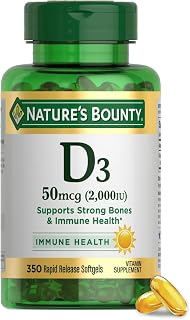 Nature's Bounty Vitamin D3 2000 IU Essential for Healthy Bones 350 Softgels | Supports Immune Health, Calcium Absorption & Bone Strength , No-Gluten, 1 Serving Per Day for Daily Health