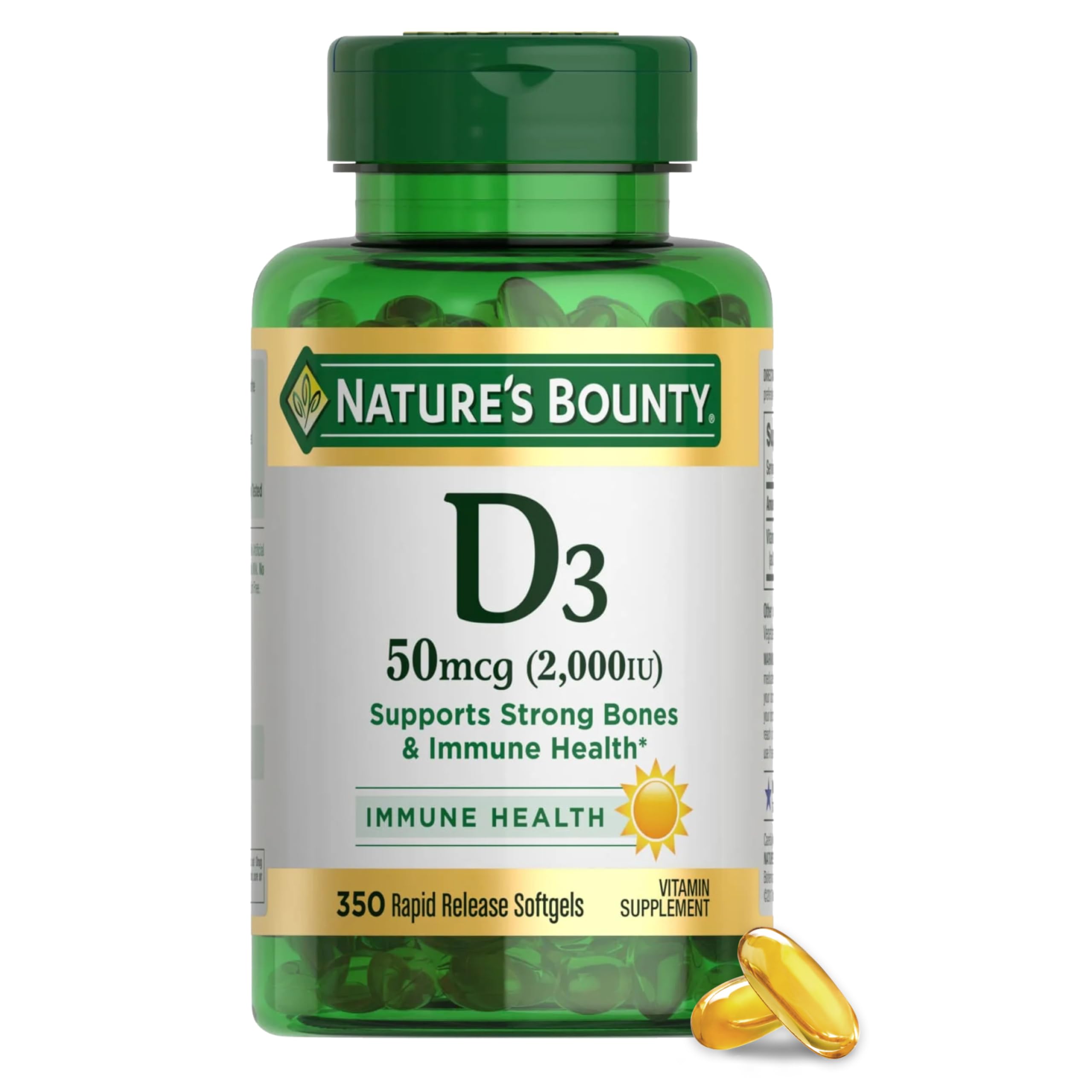 Nature's Bounty Vitamin D3 2000 IU Essential for Healthy Bones 350 Softgels | Su